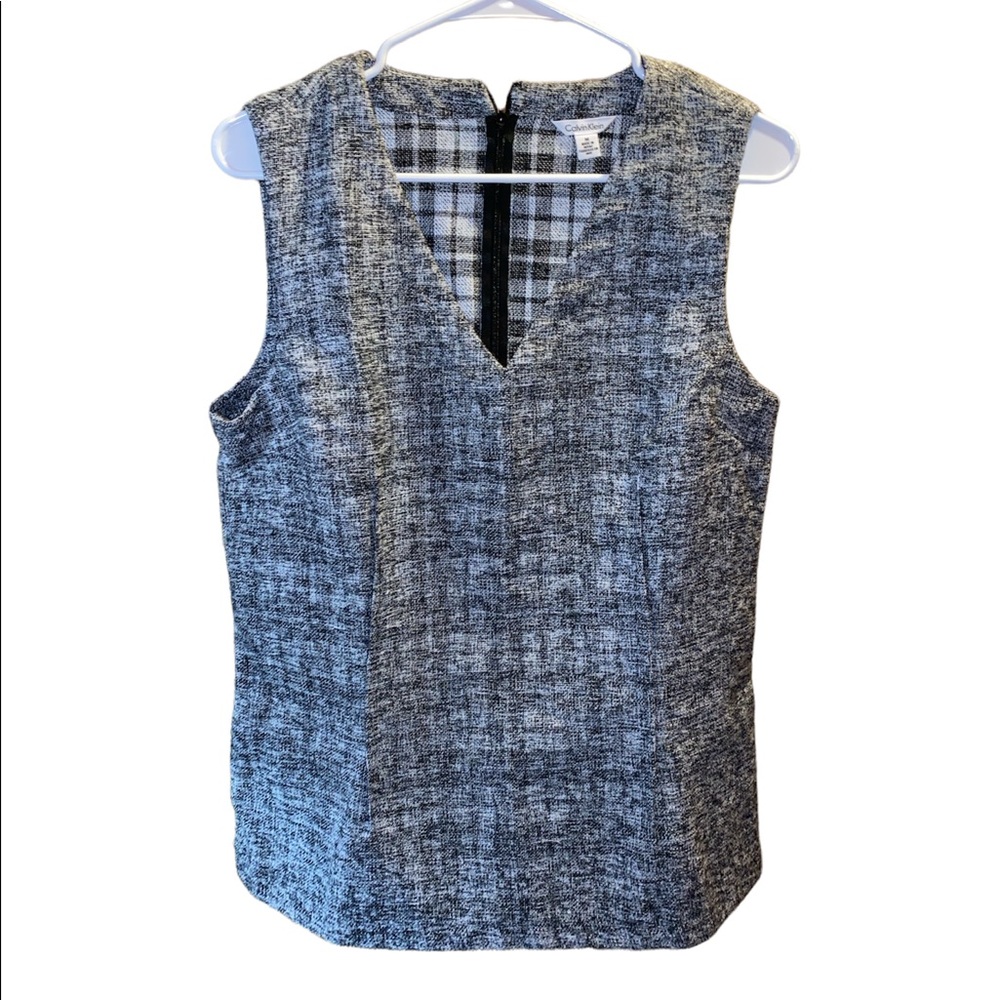 Calvin Klein Classic Tweed Vest Top Gray Exposed Darts Size M Beautiful Style